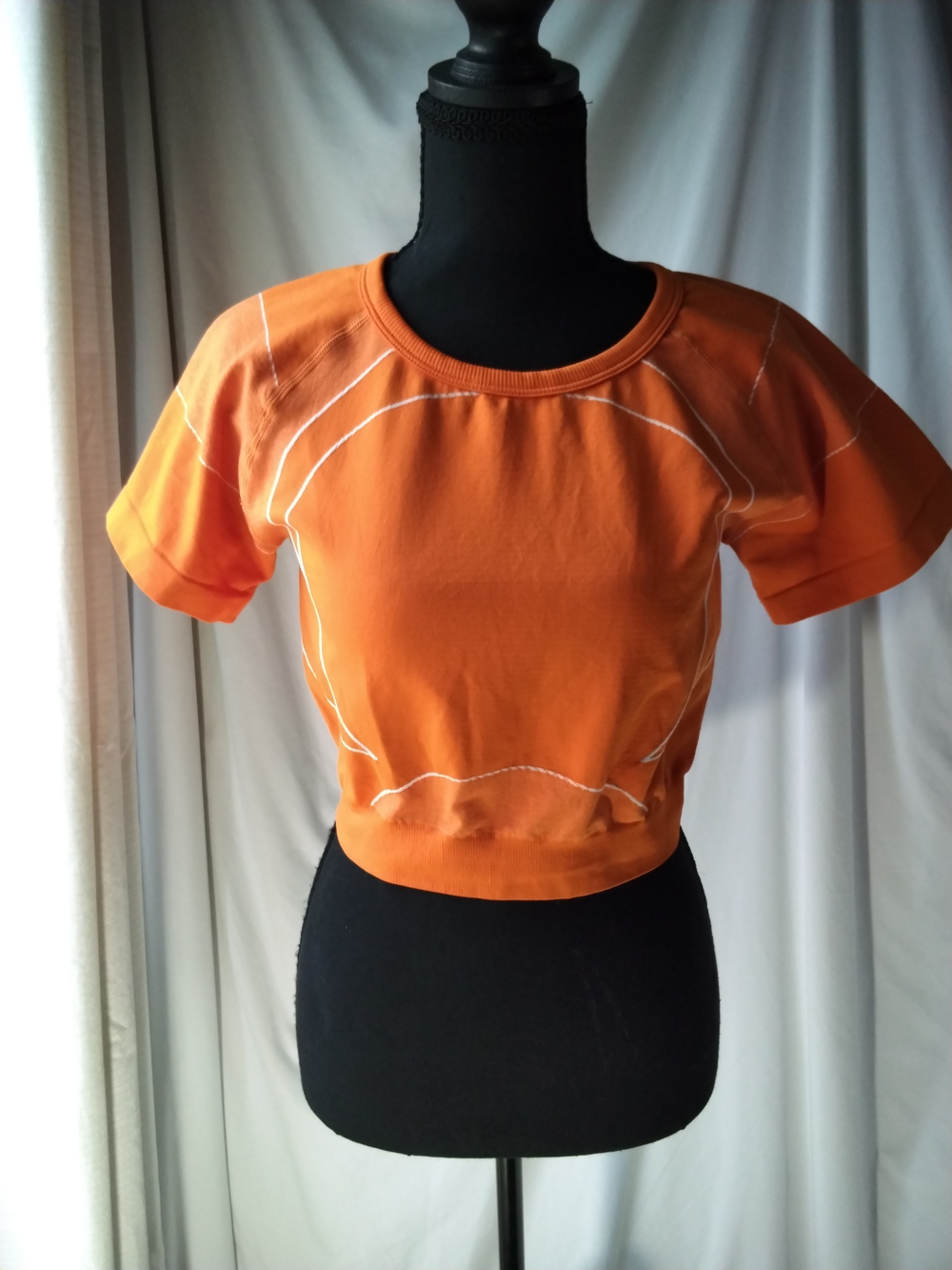 New Mix Orange Short Sleeve Cropped Tee with White Stitching